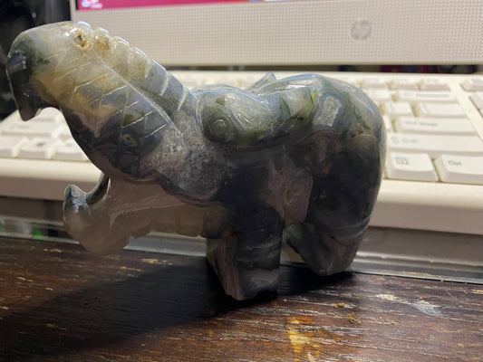 Blue Moss Agate Druzy Hippopotamus