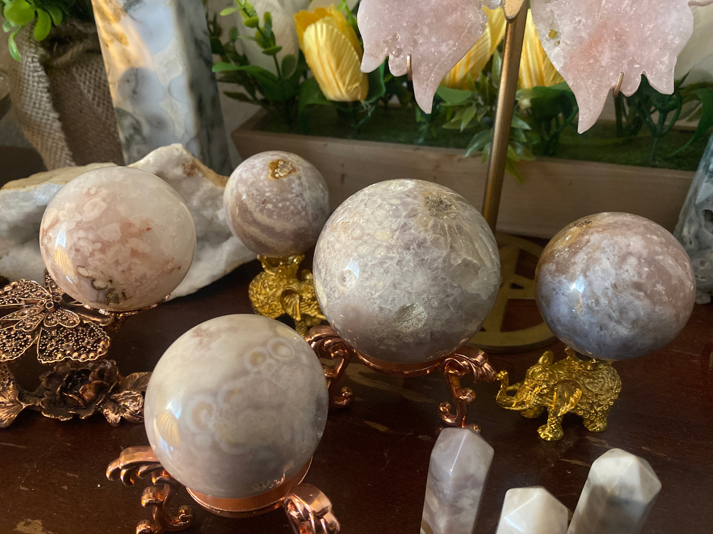 Flower Agate with Pink Amethyst Spheres
