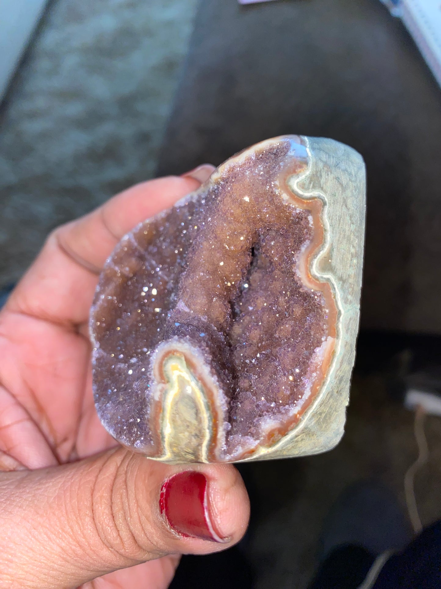 Red Sugar Amethyst in Agate Base