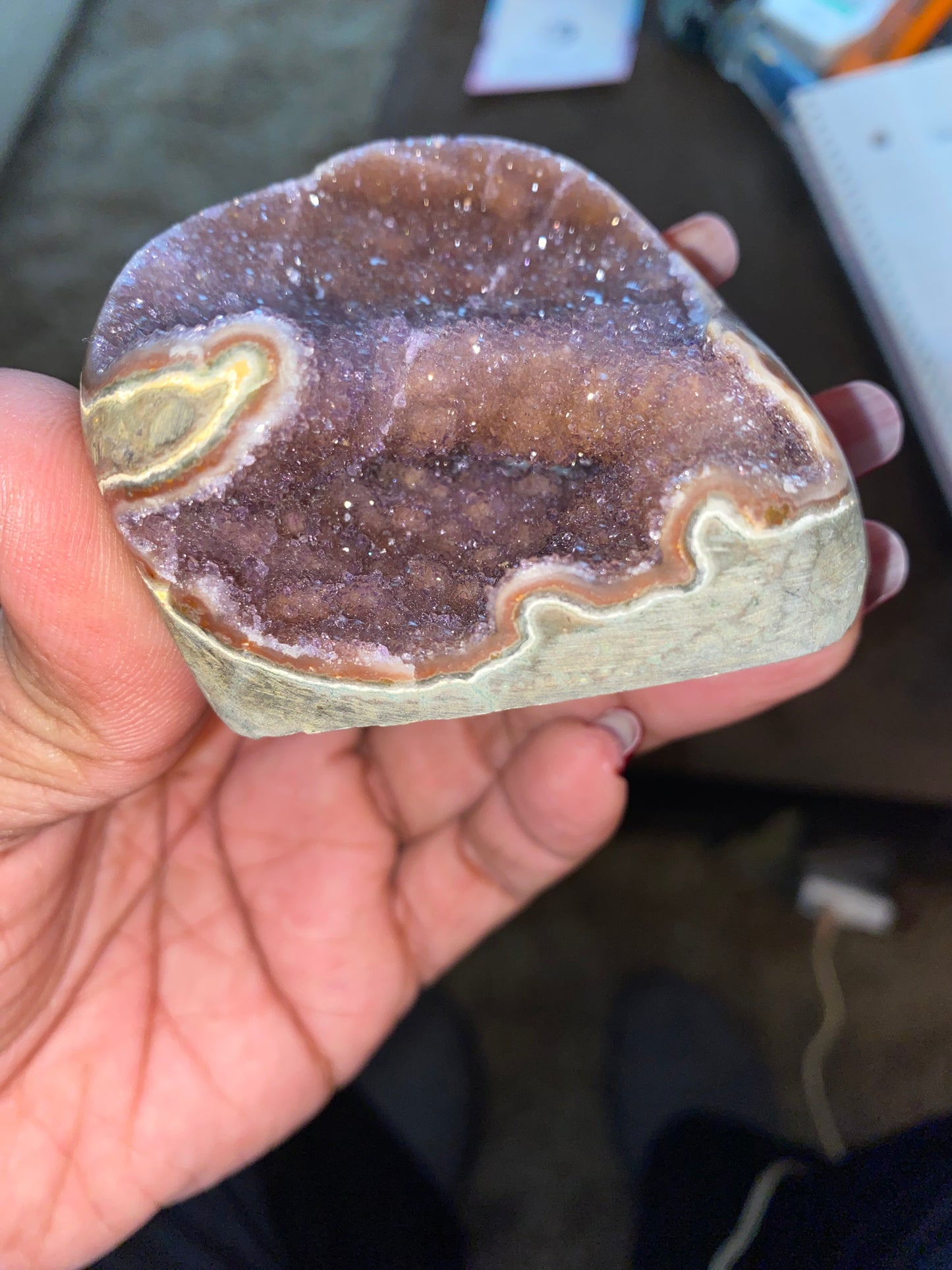 Red Sugar Amethyst in Agate Base