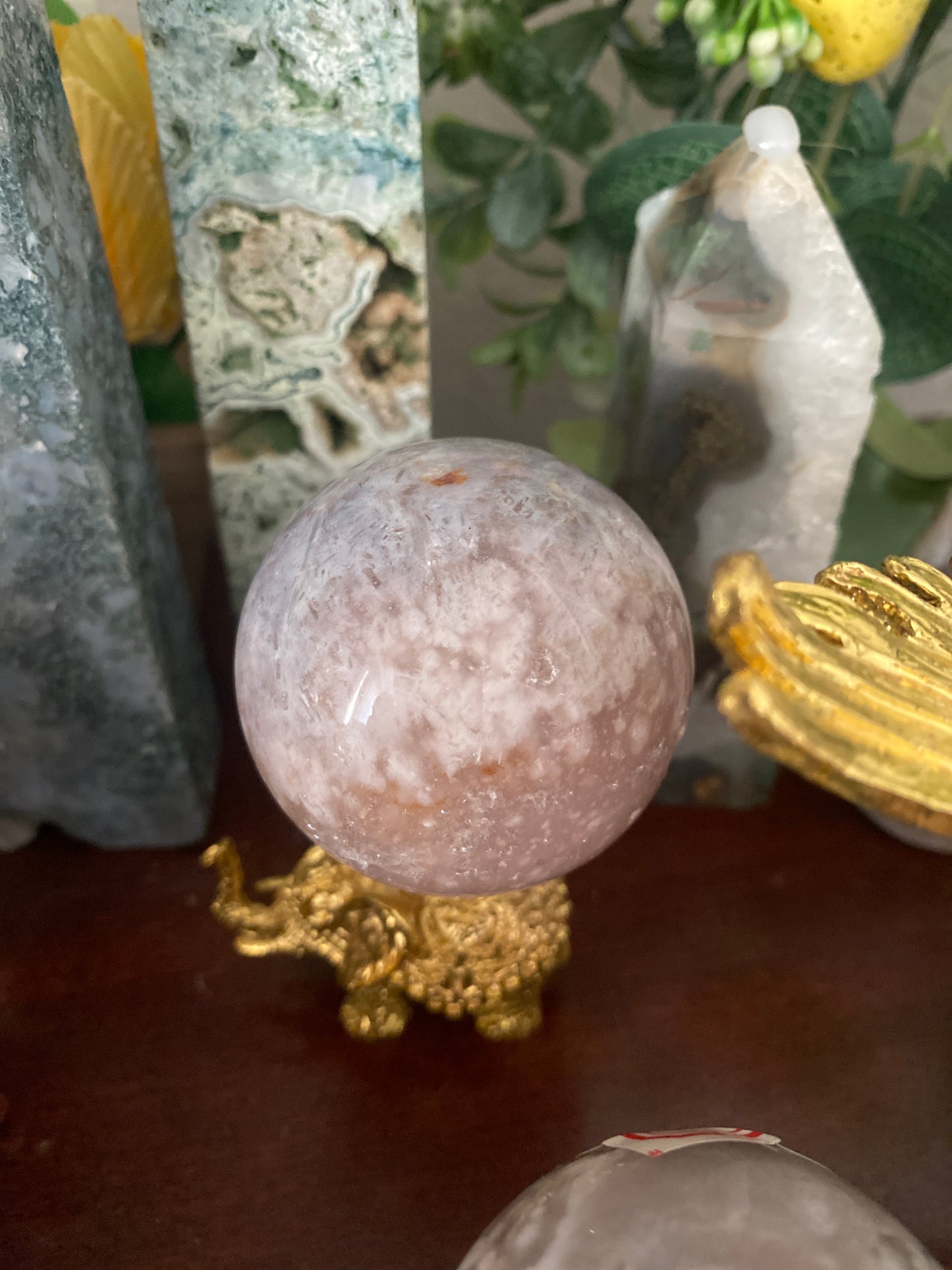 Flower Agate with Pink Amethyst Spheres