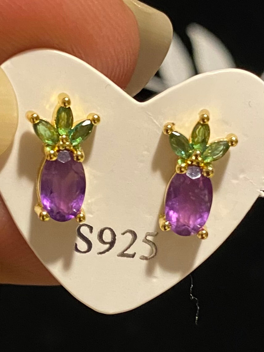 Amethyst and Peridot Pineapple Shaped Earrings