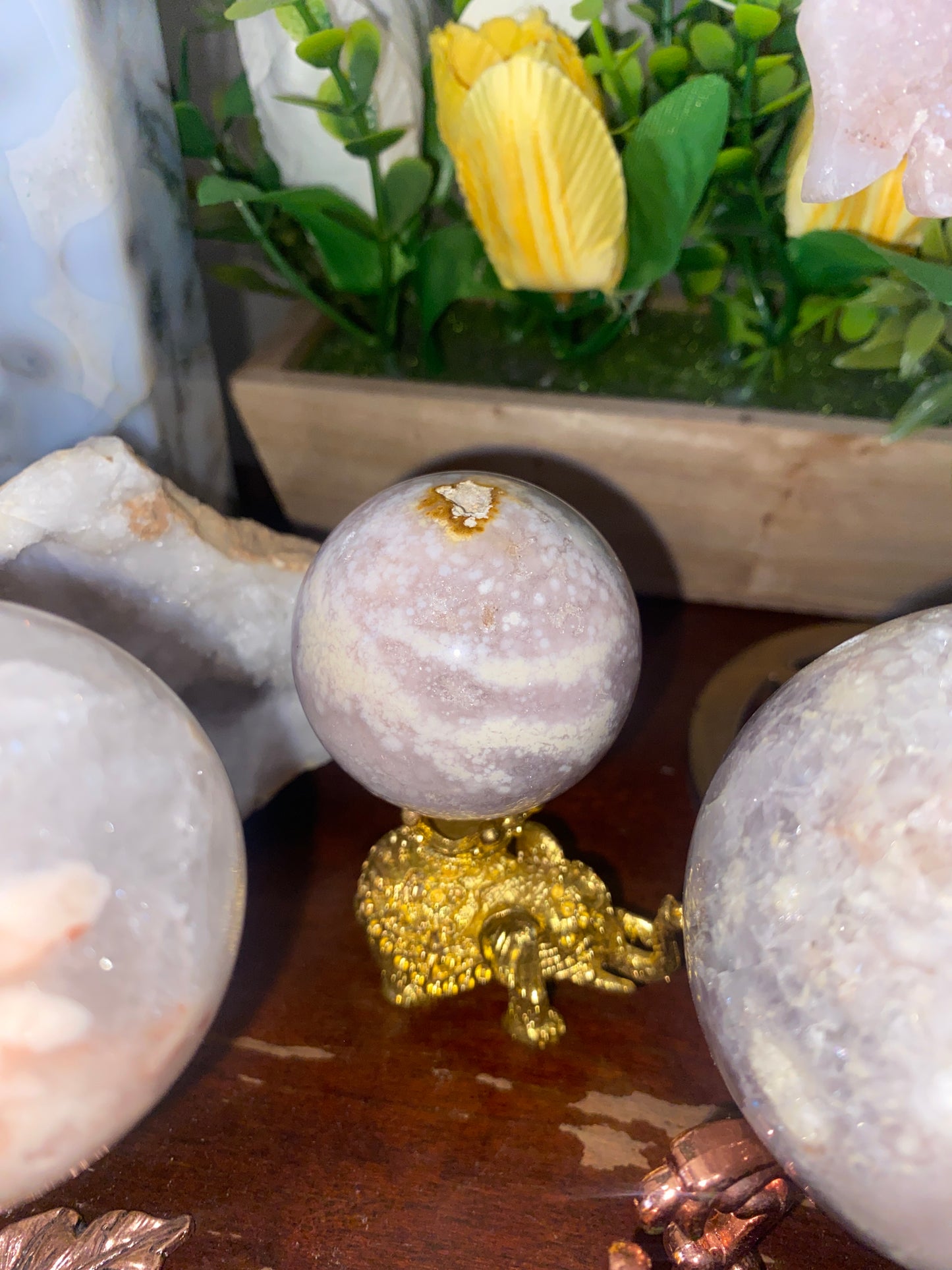 Flower Agate with Pink Amethyst Spheres