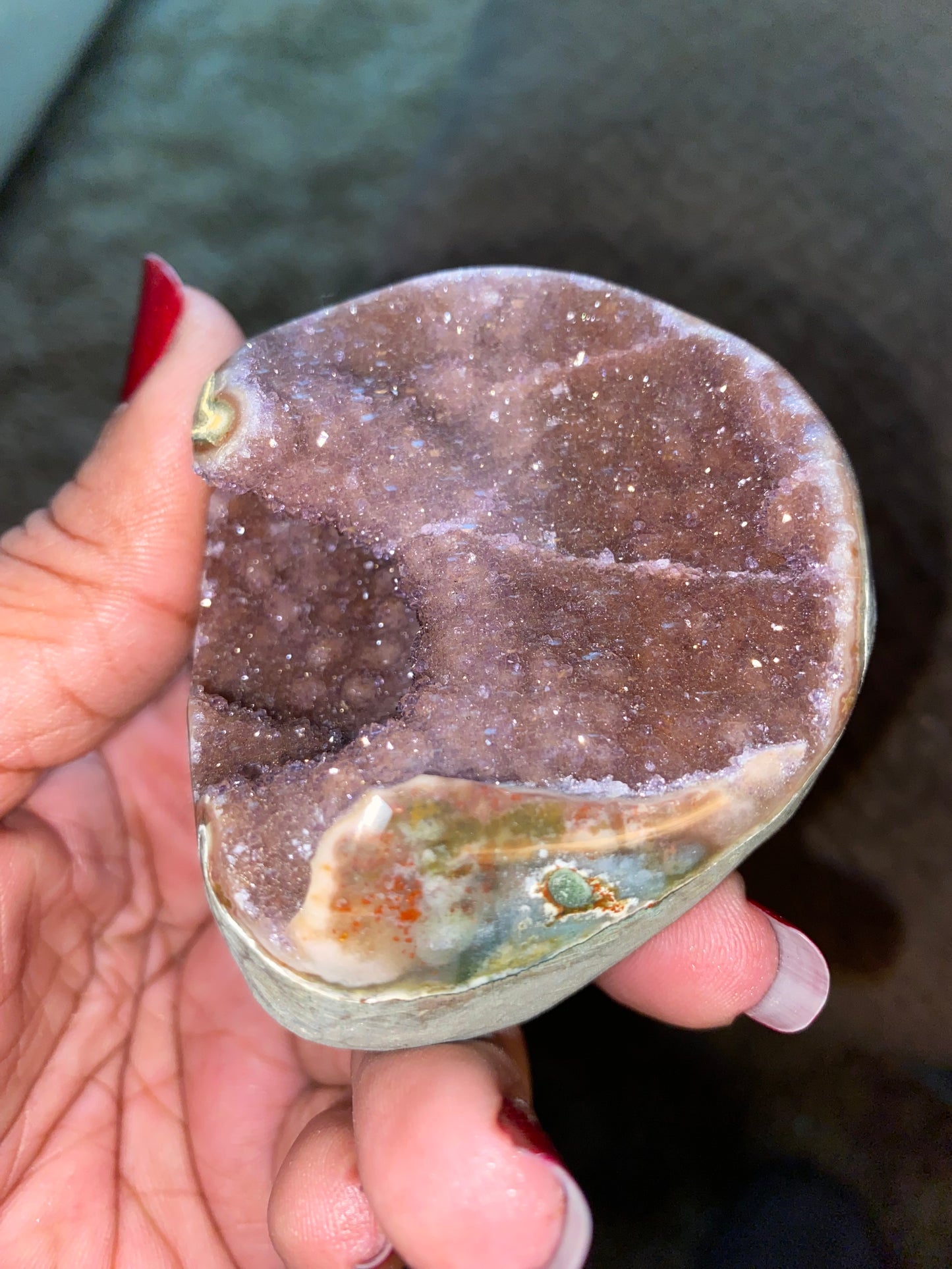 Red Sugar Amethyst in Agate Base
