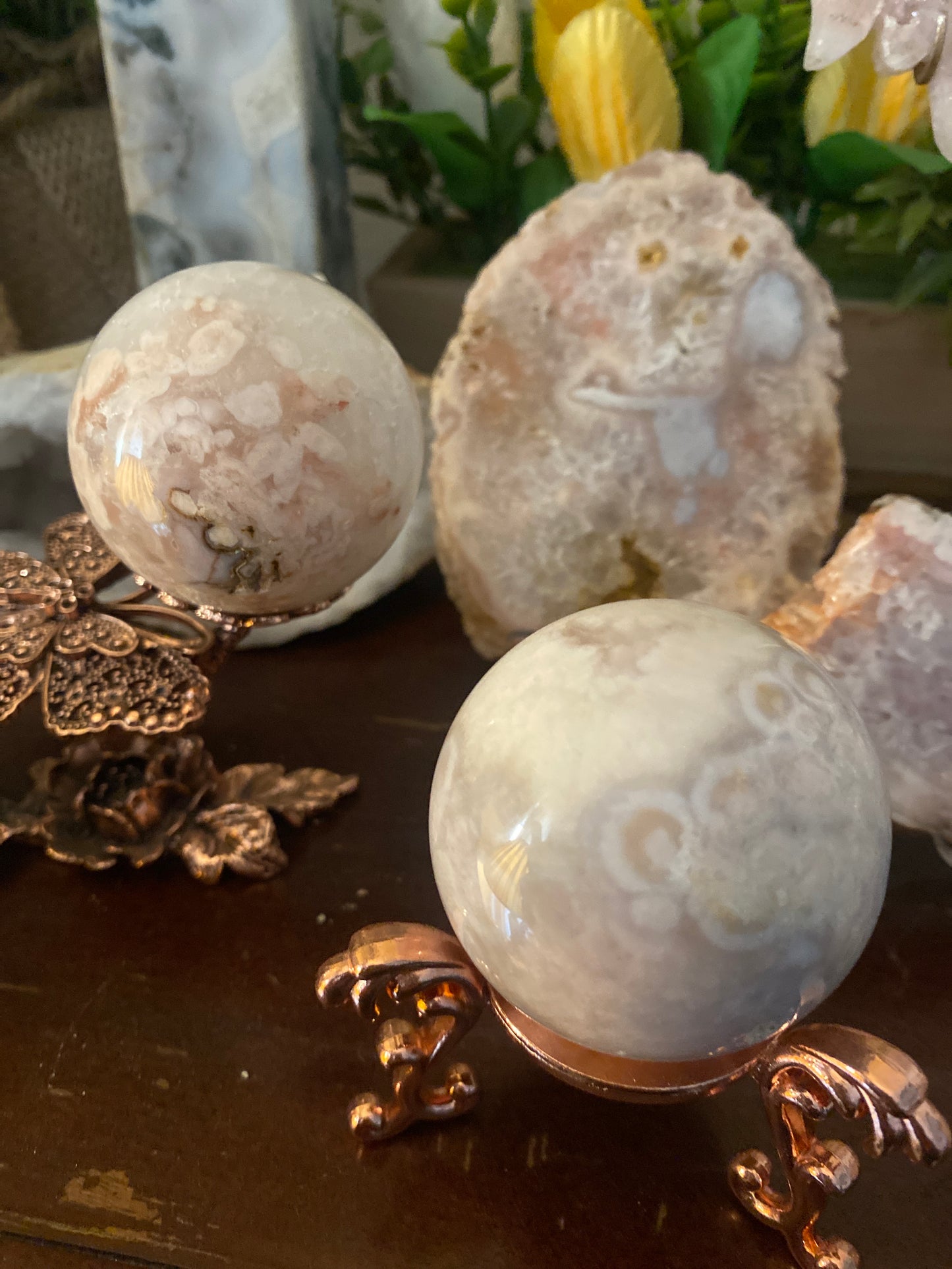 Flower Agate with Pink Amethyst Spheres