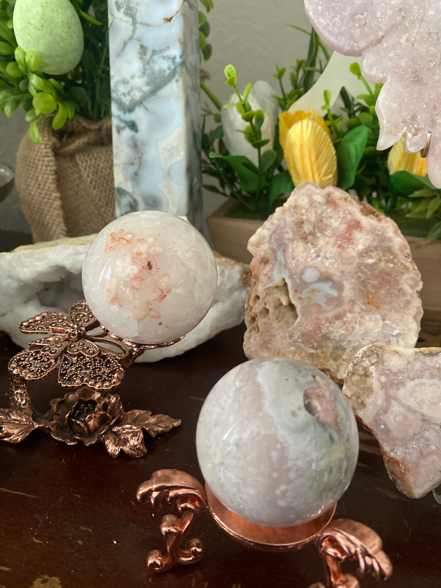 Flower Agate with Pink Amethyst Spheres