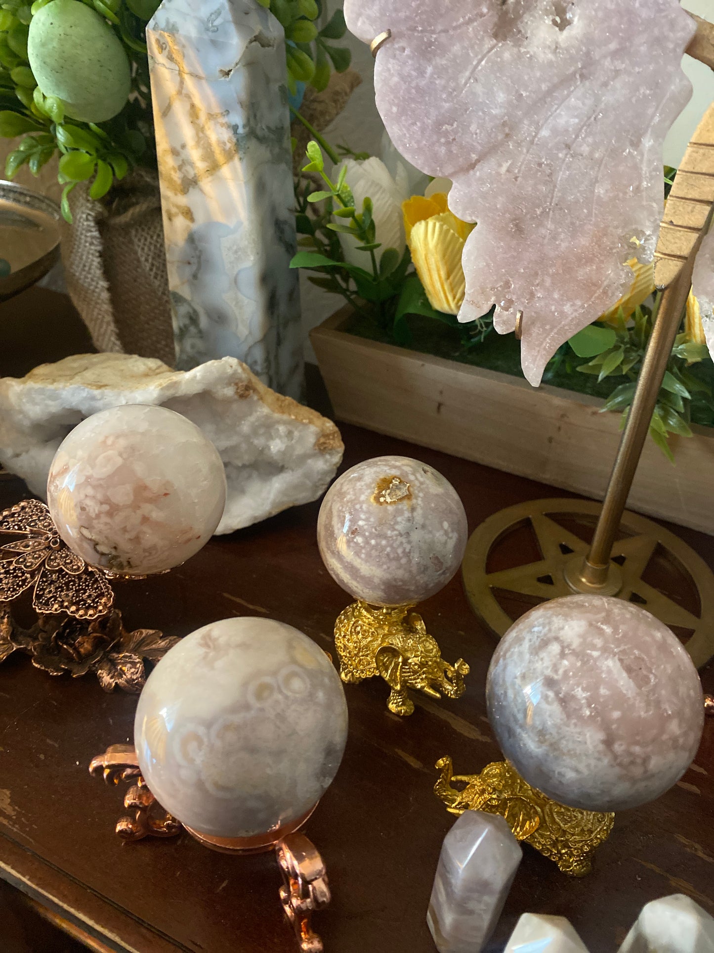 Flower Agate with Pink Amethyst Spheres