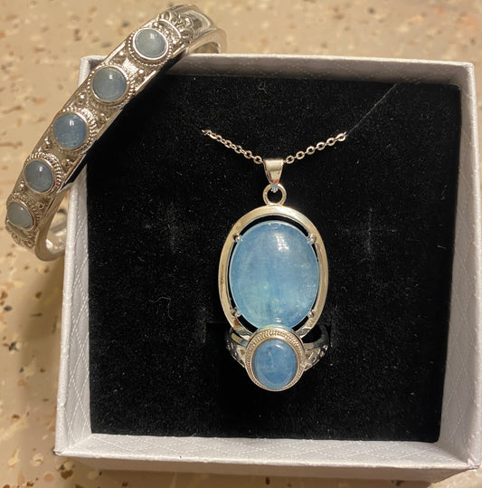 Aquamarine Necklace,Ring,and Bracelet Set