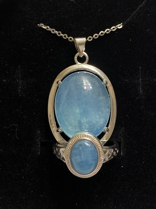 Aquamarine Necklace,Ring,and Bracelet Set