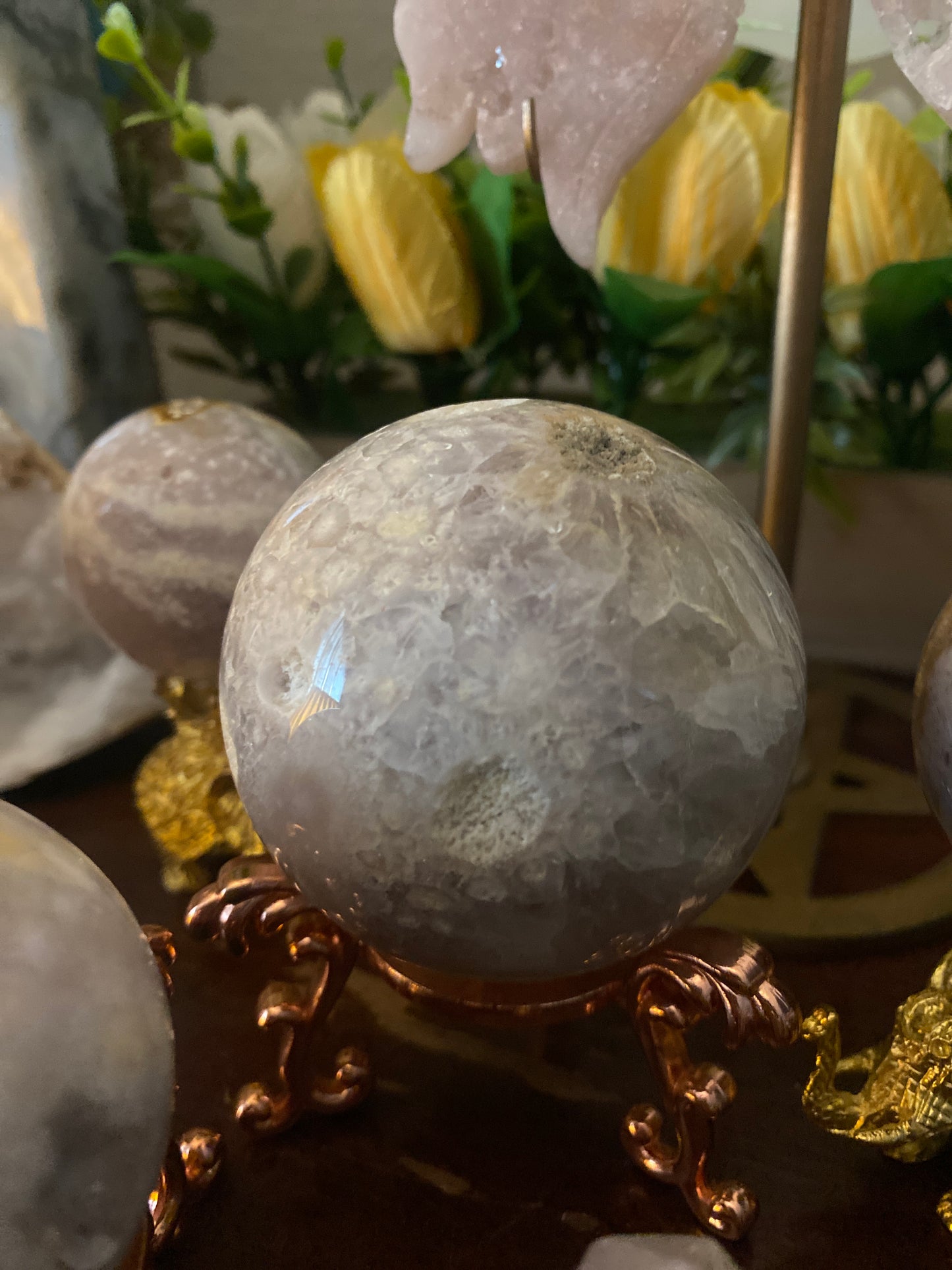 Flower Agate with Pink Amethyst Spheres