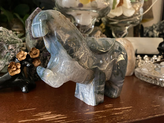 Blue Moss Agate Druzy Hippopotamus