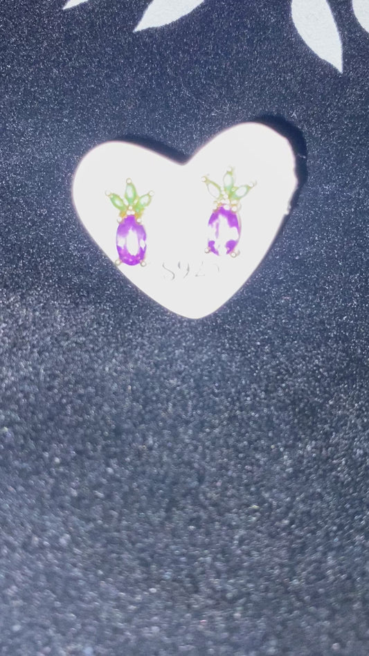 Amethyst and Peridot Pineapple Shaped Earrings